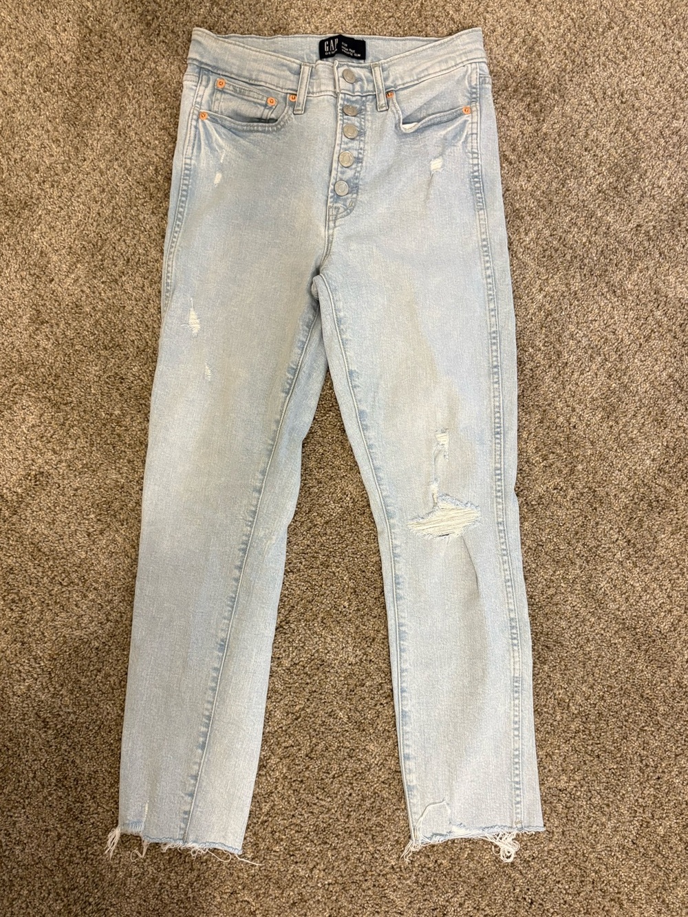Light Wash Gap High Rise Vintage Button Fly Distressed Jeans
